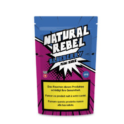 Beutel Natural Rebel Blueberry Mini Buds, 30 g, mit hochwertigen CBD-Mini-Buds in Blau-Beere-Genetik.