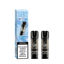 ELFBAR ELFA Pro V2 Blueberry Sour Raspberry Pods with 20 mg nicotine salt in a pack of 2 with blueberry and raspberry flavor.