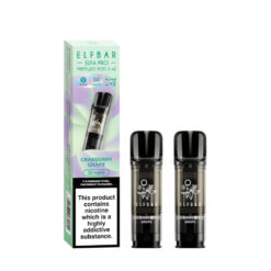 ELFBAR ELFA Pro V2 Cranberry Grape Pods with 20 mg nicotine salt in a 2-pack with cranberry and grape flavor.